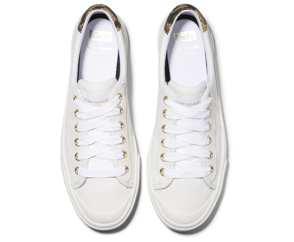 Womens Keds Sneakers - Kate Spade new york Crew Kick 75 Leather - White - 5384-TYFKD